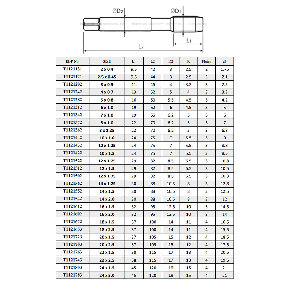 YG ดอกต๊าปเกลียวสว่าน สีดำ T1121 SPIRAL FLUTE TAPS HSS-EX I-SP