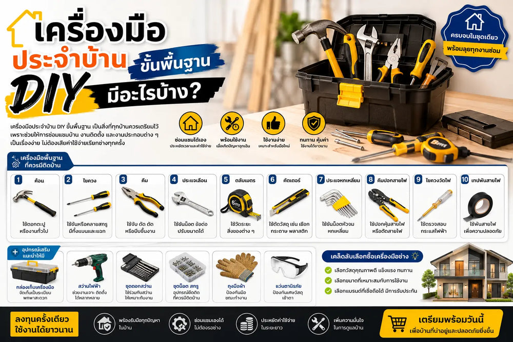 เครื่องมือประจำบ้าน DIY ขั้นพื้นฐาน มีอะไรบ้าง? รวมอุปกรณ์ช่างที่ทุกบ้านควรมี