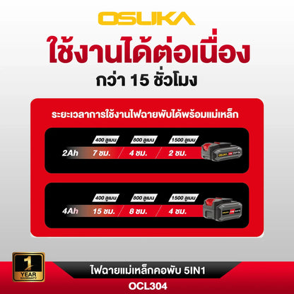 OSUKA ไฟฉายแม่เหล็ก คอพับ 5IN1 20V รุ่น OCL304