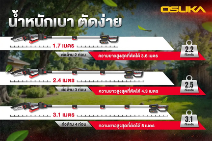 OSUKA เลื่อยตัดแต่งกิ่งสูงไร้สาย 20V OCPS427-D1