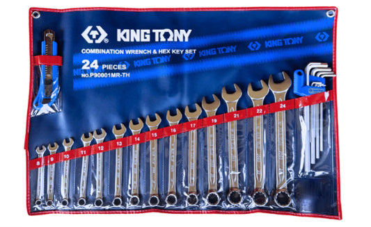 KINGTONY ชุดประแจแหวนข้าง ปากตาย 24 ตัวชุด เบอร์ 8-24 รุ่น P90001MR