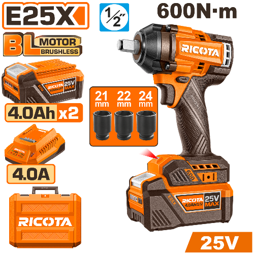 RICOTA บล็อกไร้สาย 1/2" 600 นิวตัน 25V RLEWH25600