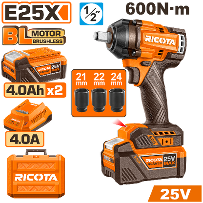 RICOTA บล็อกไร้สาย 1/2" 600 นิวตัน 25V RLEWH25600