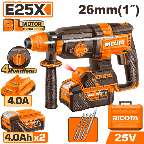 RICOTA สว่านโรตารี่ไร้สาย 3 ระบบ ขนาด 26มิล 25V รุ่น RLLRH2526