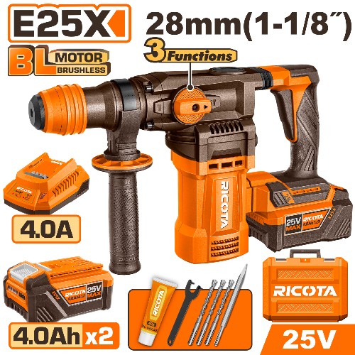 RICOTA สว่านโรตารี่ไร้สาย 2 ระบบ ขนาด 28มิล 25V รุ่น RLLRH2528