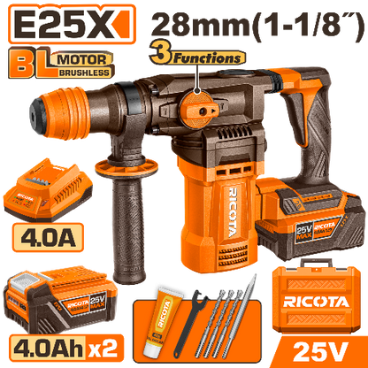 RICOTA สว่านโรตารี่ไร้สาย 2 ระบบ ขนาด 28มิล 25V รุ่น RLLRH2528