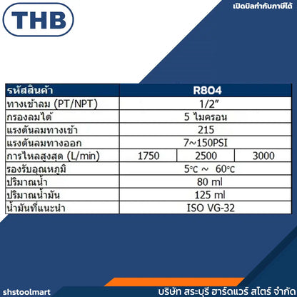 THB ตัวตั้งลม ตัวปรับแรงดันลม 1/2" พร้อมเกจ์ รุ่น R804