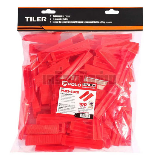 POLO ลิ่มปรับระดับกระเบื้อง เหมาะสำหรับกระเบื้องหนา 3-12 มม. บรรจุ 100 ชิ้น/แพ็ค