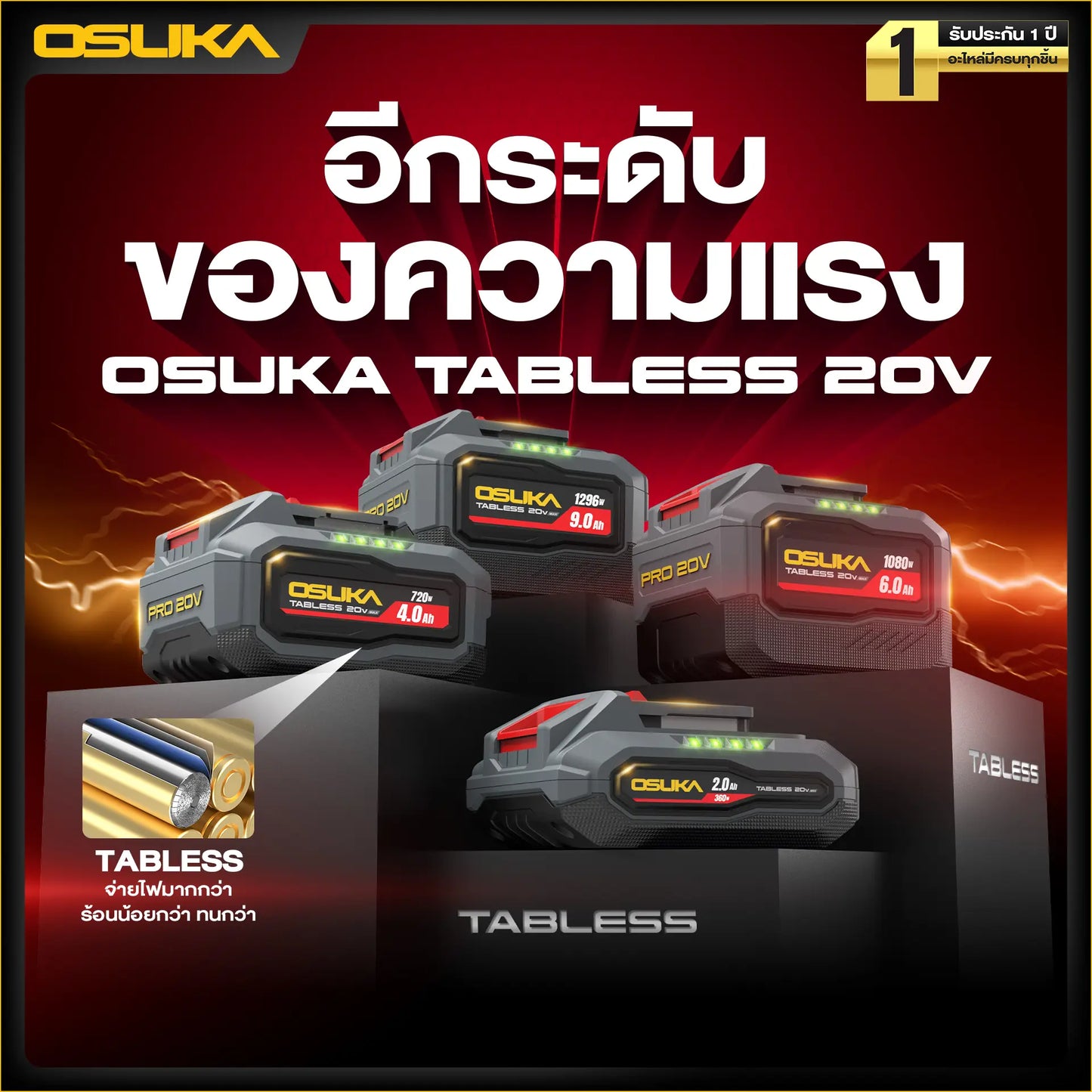 OSUKA แบตเตอรี่ แบตเจ้าโลก TABLESS 20V